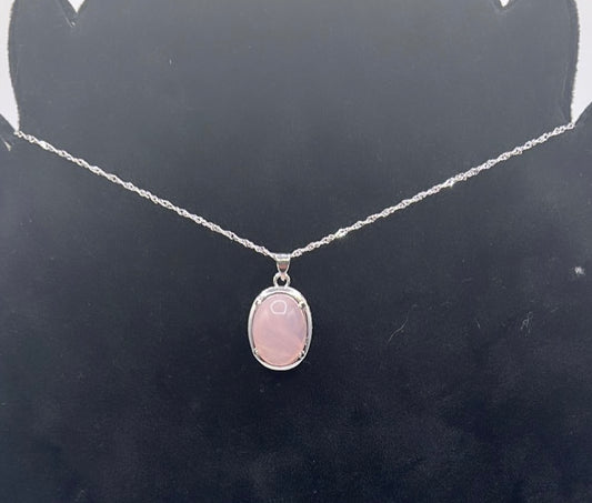 Rose Quartz pendant with sterling silver necklace