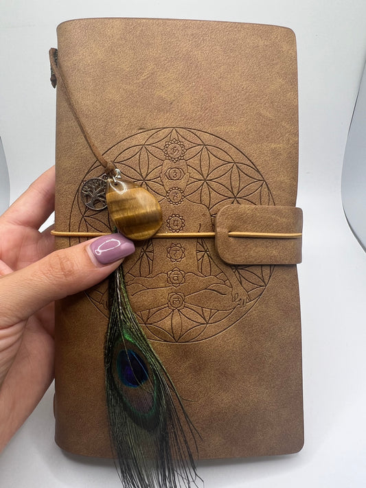 Journal with tigers eye and peacock feather