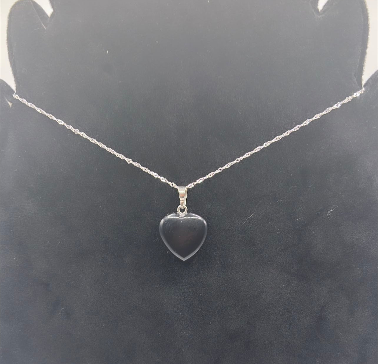 Small heart obsidian pendant w/sterling silver necklace