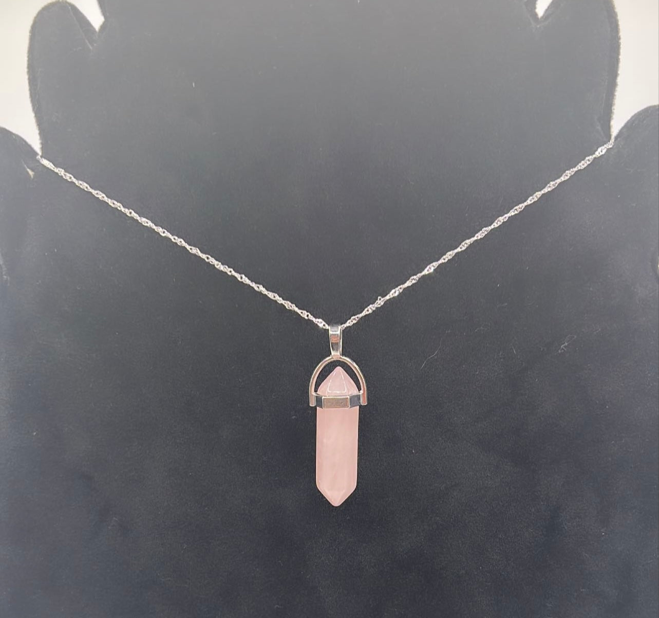 Rose Quartz point pendant with sterling silver necklace