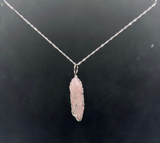 Rose Quartz point pendant with sterling silver necklace