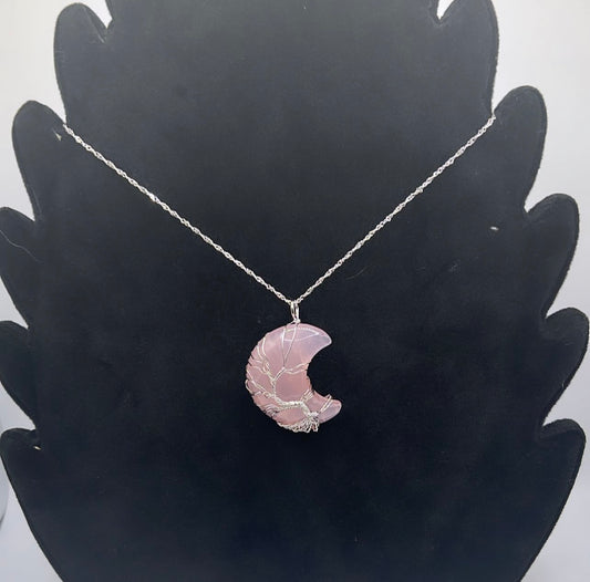 Rose Quartz moon pendant and sterling silver necklace
