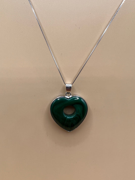 Malachite Heart with Sterling silver necklace