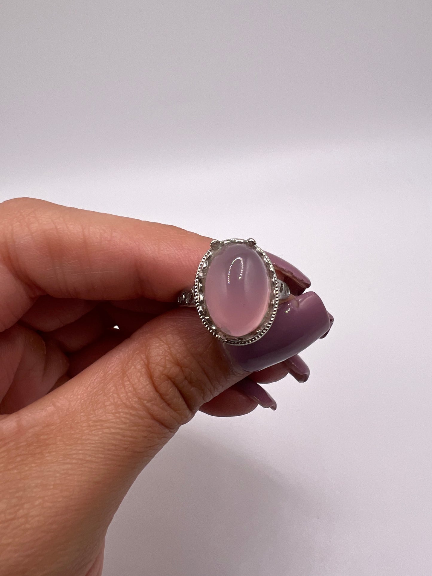 Pink chalcedony adjustable ring