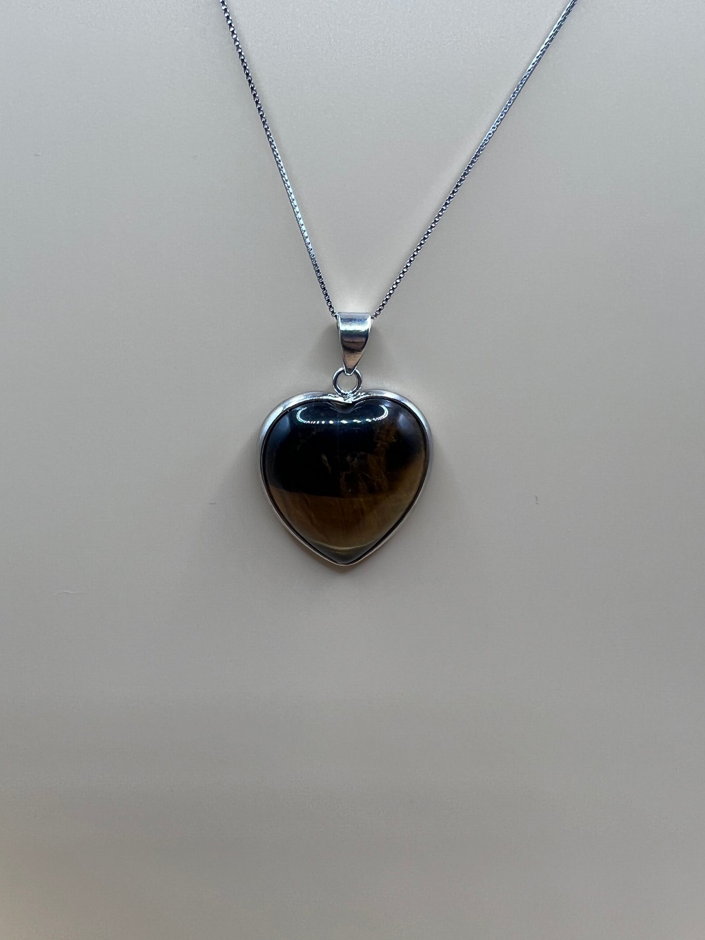 Tigers Eye heart with sterling silver necklace