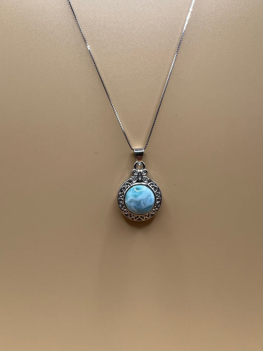 Larimar Pendant with sterling silver necklace